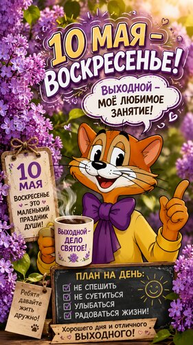 Открытка Кот Леопольд желает уютного воскресенья и ленивого выходного ☕????