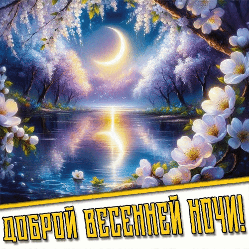 Анимированная открытка Доброй весенней ночи!