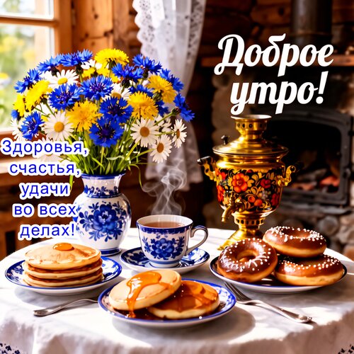 Открытка Доброе утро! Здоровья, счастья, удачи во всех делах!