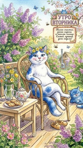 Открытка Утро вторника. Тихое счастье, запах сирени и теплое солнце. Самый лучший день недели.