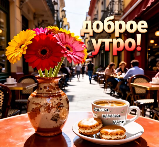 Открытка Доброе утро! Счастья, здоровья, удачи!