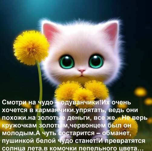 Открытка Смотри на чудо – одуванчики! Их очень хочется в карманчики упрятать, ведь они похожи...