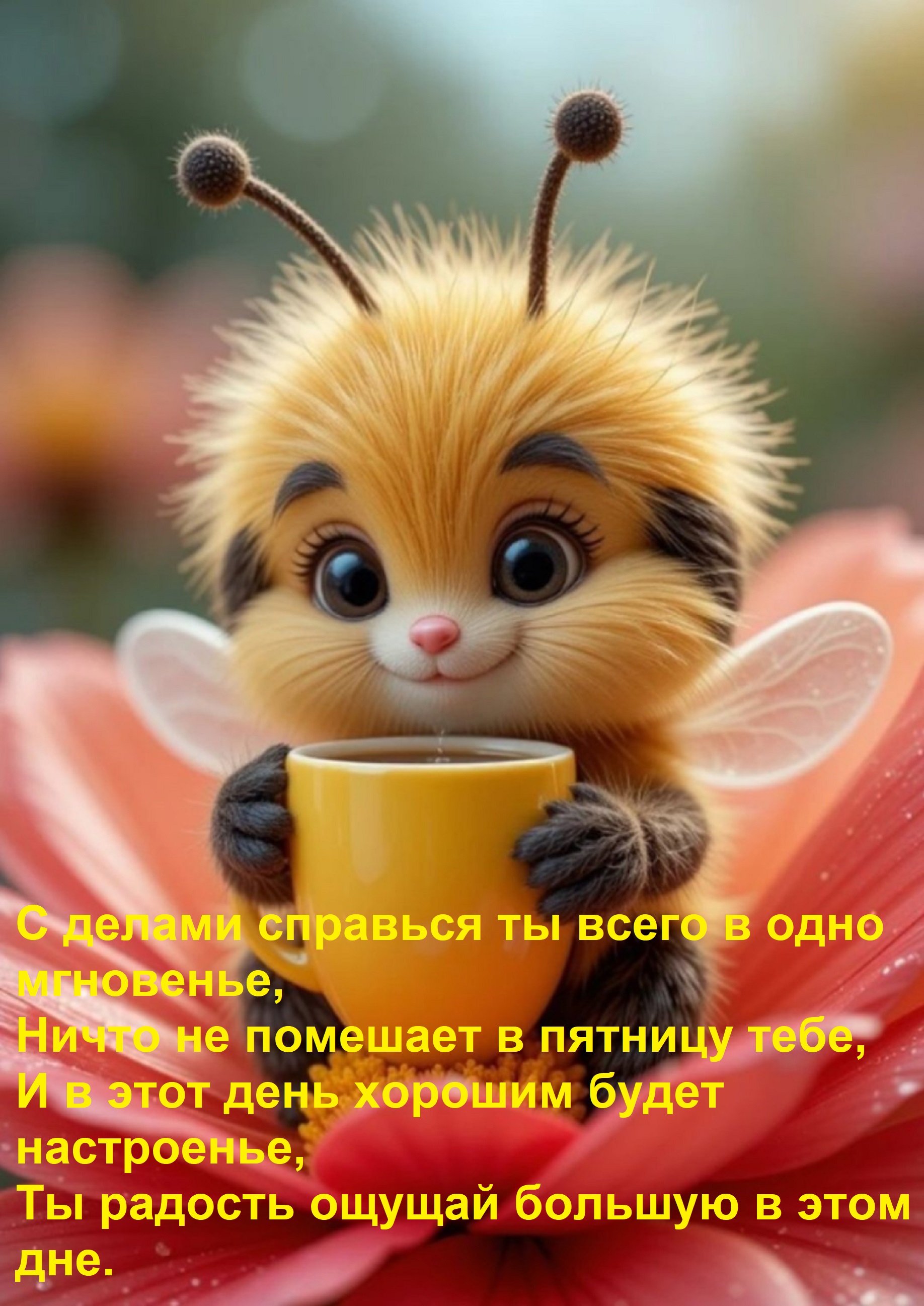 Открытка С делами справься ты всего в одно мгновенье, Ничто не помешает в пятницу тебе, И в этот день хорошим