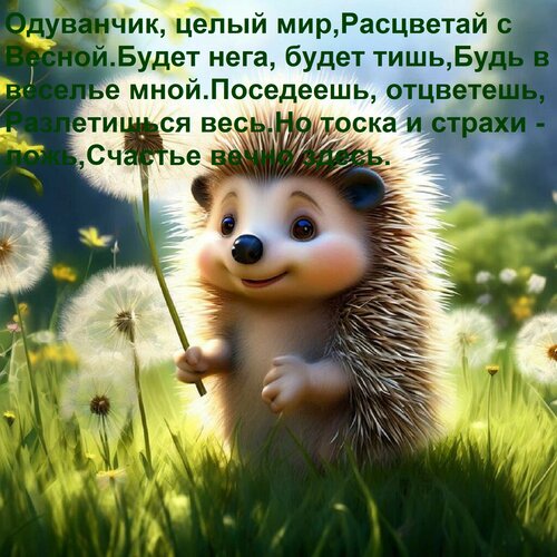 Открытка Одуванчик, целый мир, расцветай с весной. Будет нега, будет тишь, будь в веселье мной.