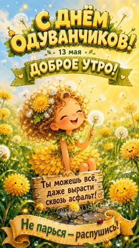 Открытка С днём одуванчиков. Доброе утро.