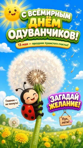Открытка С всемирным днём одуванчиков. 13 мая