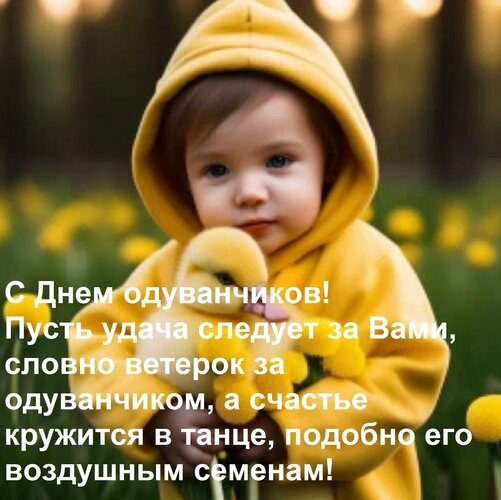 Открытка С днем одуванчиков! Пусть удача следует за вами, словно ветерок за одуванчиком, а счастье кружится...