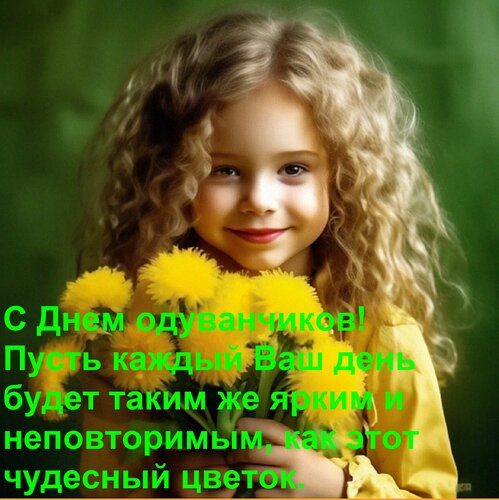 Открытка С Днем одуванчиков! Пусть каждый Ваш день будет таким же ярким и неповторимым, как этот чудесный цве