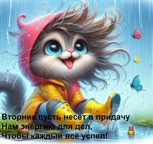 Открытка Вторник пусть несет в придачу Нам энергию для дел, Чтобы каждый всё успел!
