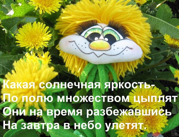 Открытка Какая солнечная яркость- По полю множеством цыплят Они на время разбежавшись На завтра в небо улетят