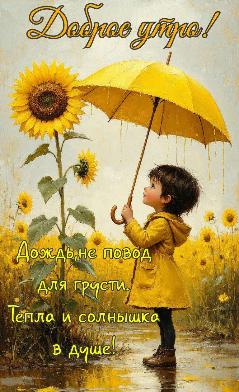 Открытка Доброе утро. Дождь не повод для грусти. Тепла и солнышка в душе