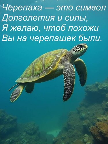 Открытка Черепаха — это символ Долголетия и силы, Я желаю, чтоб похожи Вы на черепашек были.