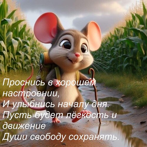 Открытка Проснись в хорошем настроении, И улыбнись началу дня. Пусть будет лёгкость и движение Души свободу с