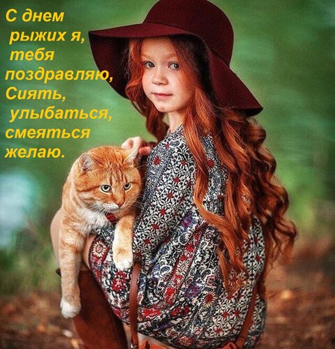 Открытка С днем рыжих я, Солнце, тебя поздравляю, Сиять, улыбаться, смеяться желаю.