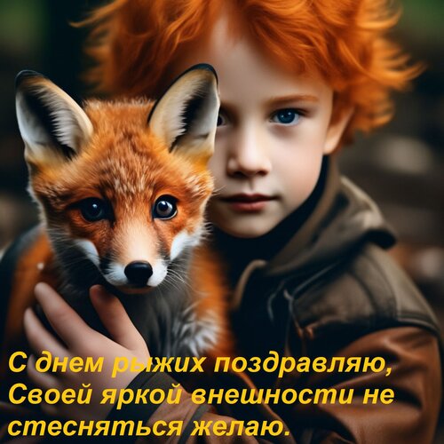 Открытка С днем рыжих поздравляю, Своей яркой внешности не стесняться желаю.