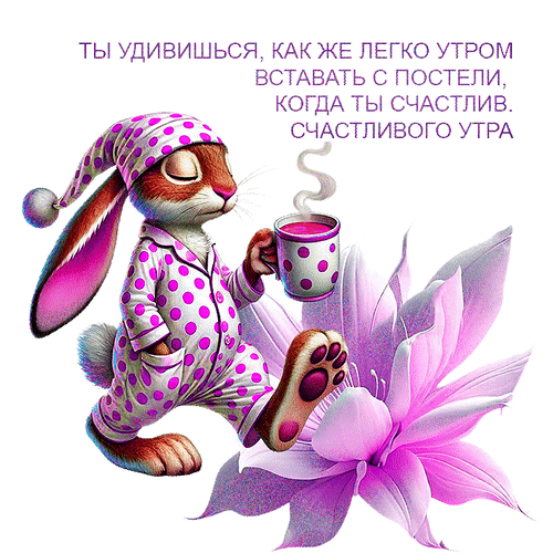 Анимированная открытка Ты удивишься, как же легко утром вставать с постели, когда ты счастлив. Счастливого утра.