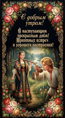 Анимированная открытка С добрым утром! С наступающим прекрасным днём! Приятных встреч и хорошего настроения!