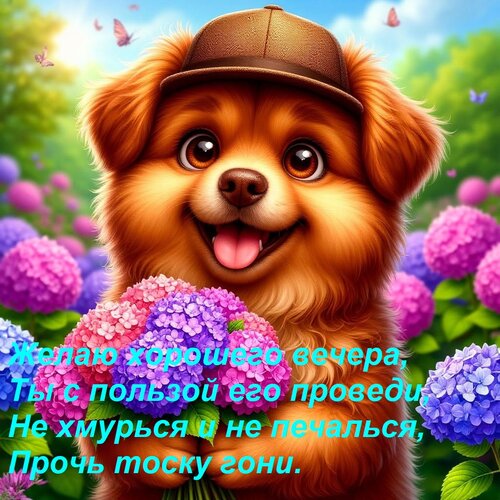 Открытка Желаю хорошего вечера, Ты с пользой его проведи, Не хмурься и не печалься, Прочь тоску гони.