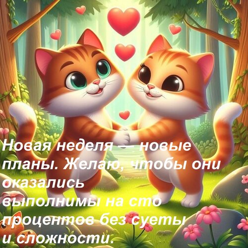 Открытка Новая неделя — новые планы. Желаю, чтобы они оказались выполнимы на сто процентов без суеты