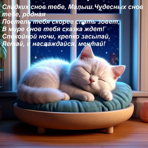 Открытка Сладких снов тебе, Малыш.Чудесных снов тебе, родная Постель тебя скорее спать зовет, В мире снов теб