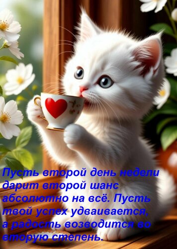Открытка Пусть второй день недели дарит второй шанс абсолютно на всё. Пусть твой успех удваивается...