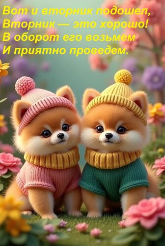 Открытка Вот и вторник подошел, вторник — это хорошо! В оборот его возьмем и приятно проведем.