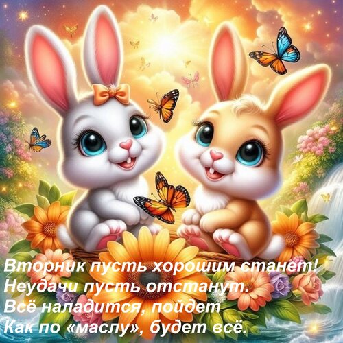 Открытка Вторник пусть хорошим станет! Неудачи пусть отстанут. Всё наладится, пойдет Как по «маслу», будет вс