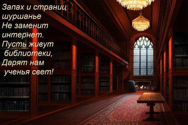 Открытка Запах и страниц шуршанье Не заменит интернет. Пусть живут библиотеки, Дарят нам ученья свет!