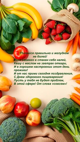 Открытка Питайся правильно и желудком не болей! Сока свежего