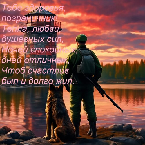 Открытка Тебе здоровья, пограничник! Тепла, любви, душевных сил, Ночей спокойных, дней отличных, Чтоб счастли