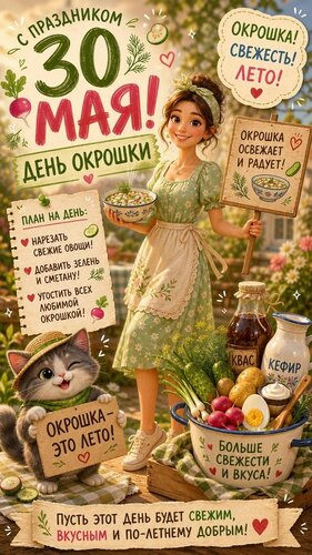 Открытка 30 мая. День окрошки. С праздником.