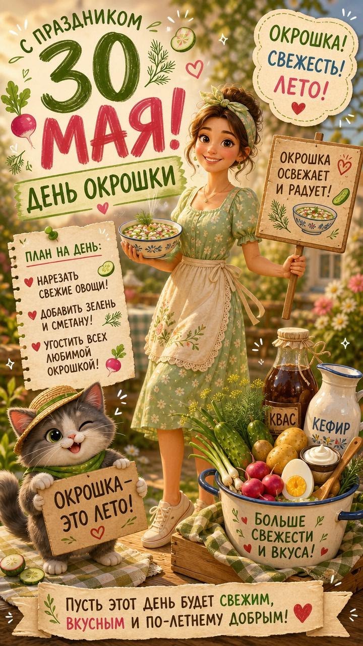 Открытка С праздником, 30 мая, день окрошки