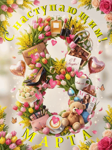 Анимированная открытка С наступающим 8 марта
