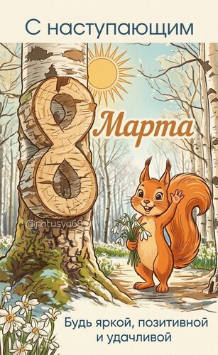 Открытка С наступающим 8 Марта. Будь яркой, позитивной и удачливой!