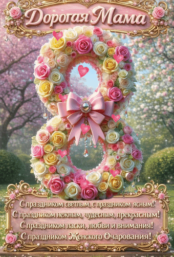 Анимированная открытка Дорогая Мама. С праздником светлым, с праздником ясным! С праздником ласки, любви и внимания! С праз