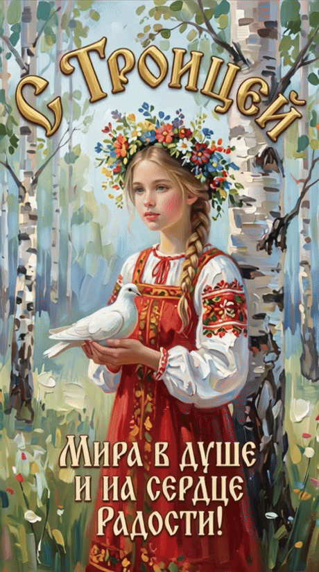 Анимированная открытка С Троицей. Мира в душе и на сердце радости!