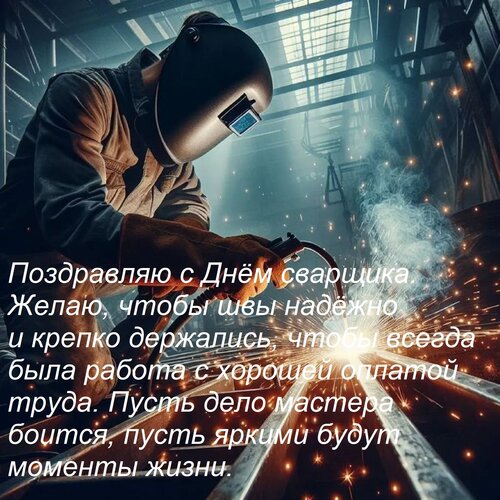 Открытка Поздравляю с Днём сварщика. Желаю, чтобы швы надёжно и крепко держались, чтобы всегда была работа