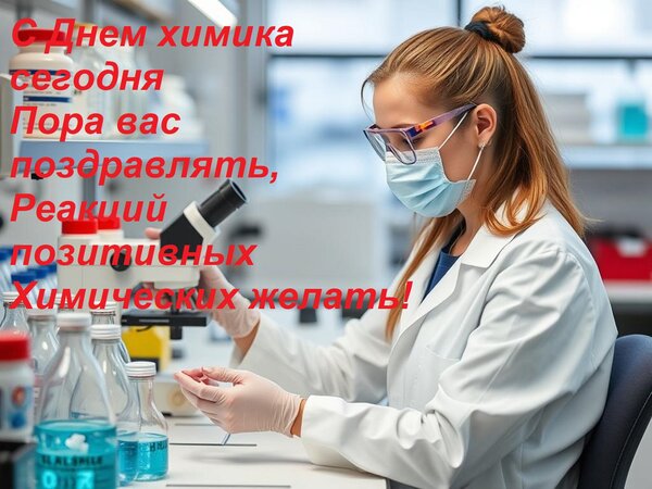 Открытка С Днем химика сегодня Пора вас поздравлять, Реакций позитивных Химических желать!