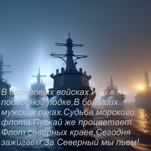Открытка В береговых войсках или в подводной лодке, в больших мужских руках судьба морского флота. 