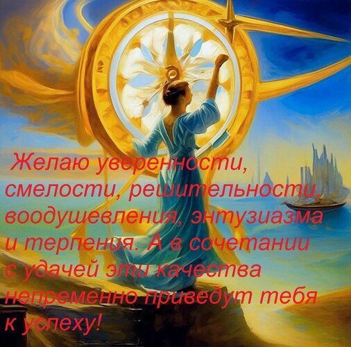 Открытка Искренне желаю тебе удачи. Желаю уверенности, смелости, решительности, воодушевления, энтузиазма и