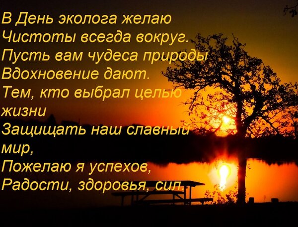 Открытка В День эколога желаю Чистоты всегда вокруг. Пусть вам чудеса природы Вдохновение дают. Тем, кто выбр
