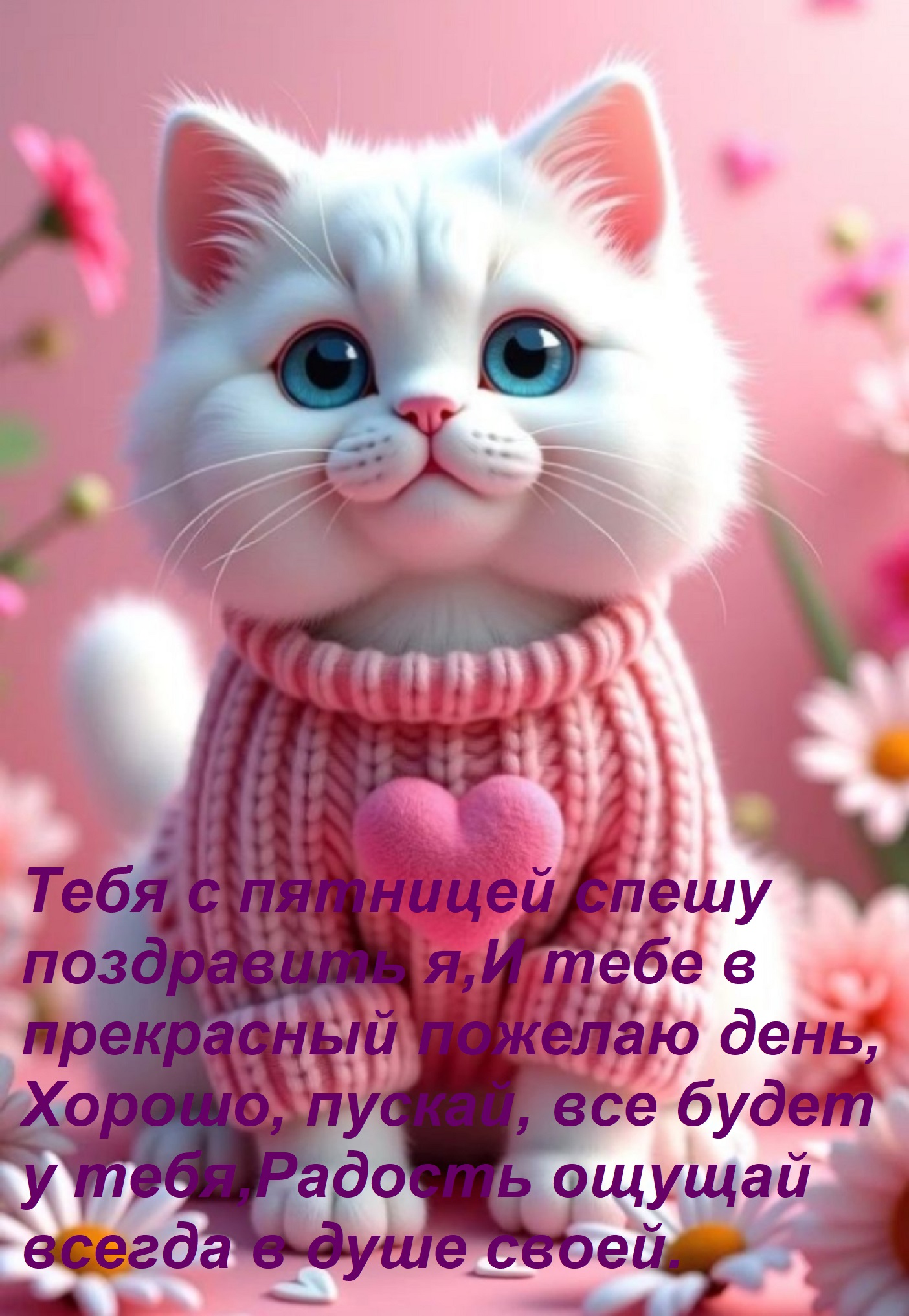 Открытка Тебя с пятницей спешу поздравить я, И тебе в прекрасный пожелаю день, Хорошо, пускай, все будет у те