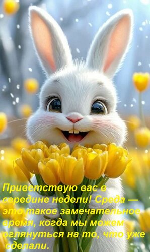Открытка Приветствую вас в середине недели! Среда — это такое замечательное время, когда мы можем оглянутьс