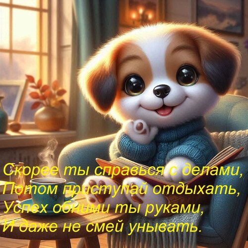 Открытка Скорее ты справься с делами, Потом приступай отдыхать, Успех обними ты руками, И даже не смей уныват