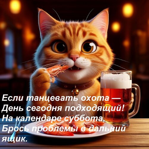 Открытка Если танцевать охота — День сегодня подходящий! На календаре суббота, Брось проблемы в дальний ящик.