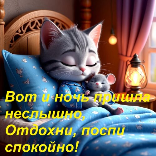 Открытка Вот и ночь пришла неслышно, Отдохни, поспи спокойно!