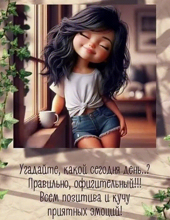 Анимированная открытка Угадайте, какой сегодня день..? Правильно, офигительный!!! Всем позитива и кучу приятных эмоций!