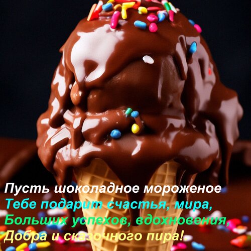 Открытка Пусть шоколадное мороженое тебе подарит счастья, мира, больших успехов, вдохновения, добра и...