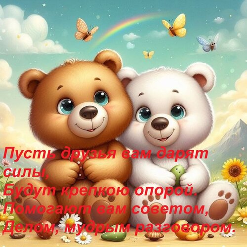 Открытка Пусть друзья вам дарят силы, Будут крепкою опорой. Помогают вам советом, Делом, мудрым разговором.