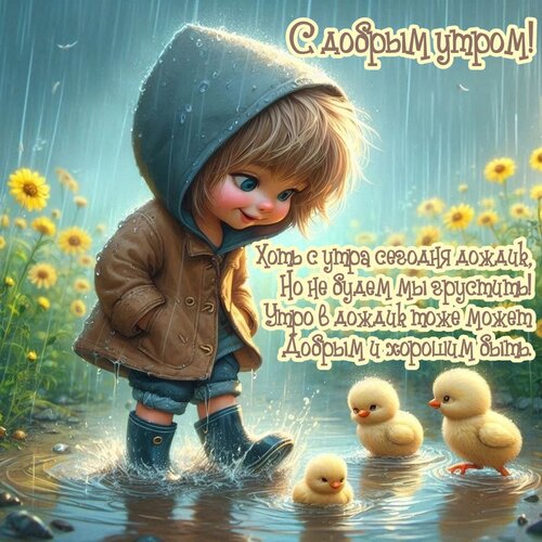 Открытка Хоть с утра сегодня дождик, но не будем мы грустить!
